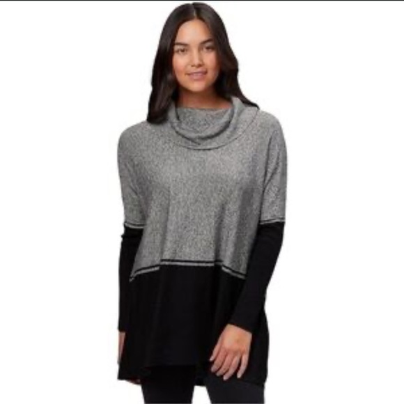 Smartwool Edgewood Poncho Cowl Neck Turtleneck Black Grey Sweater Size Large - Picture 1 of 7